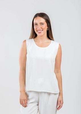 Eco Friendly Dye Country Charm Matte Crepe Suzette Basic Tank - White