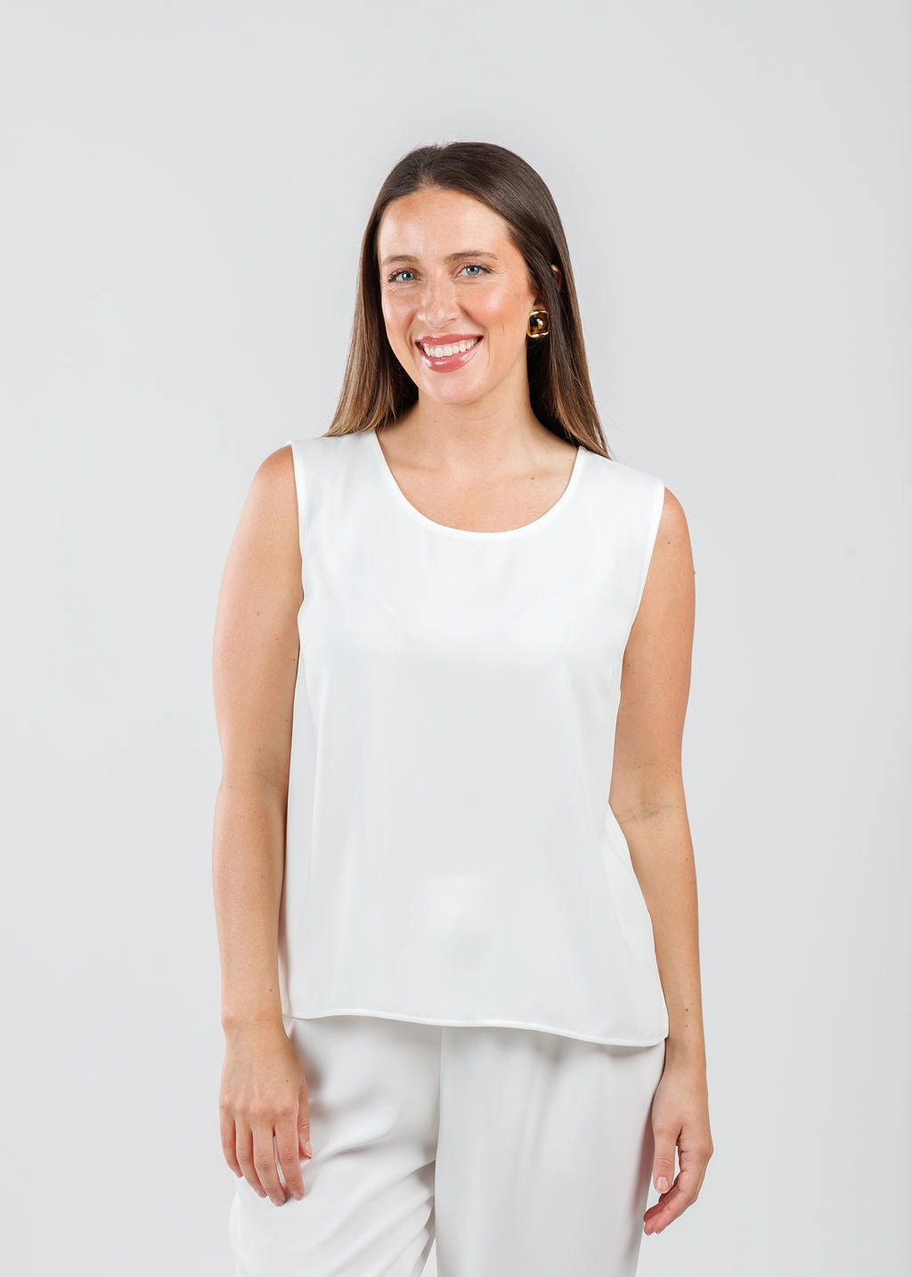 Eco Friendly Dye Country Charm Matte Crepe Suzette Basic Tank - White