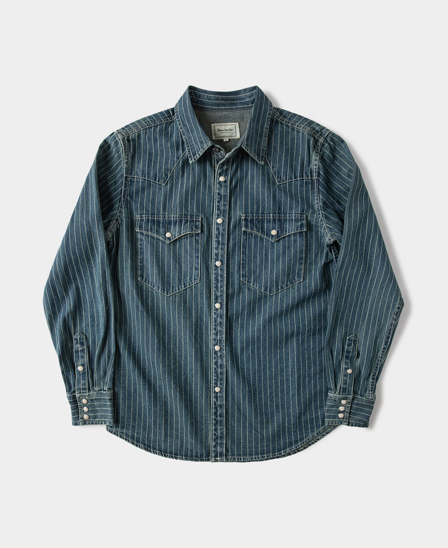 Slim Fit Wabash Striped Indigo Western Shirt Military Inspired