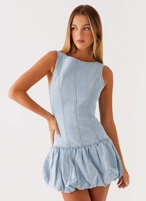 Relax Motion Scandi Clean Meg Bubble Denim Mini Dress - Blue
