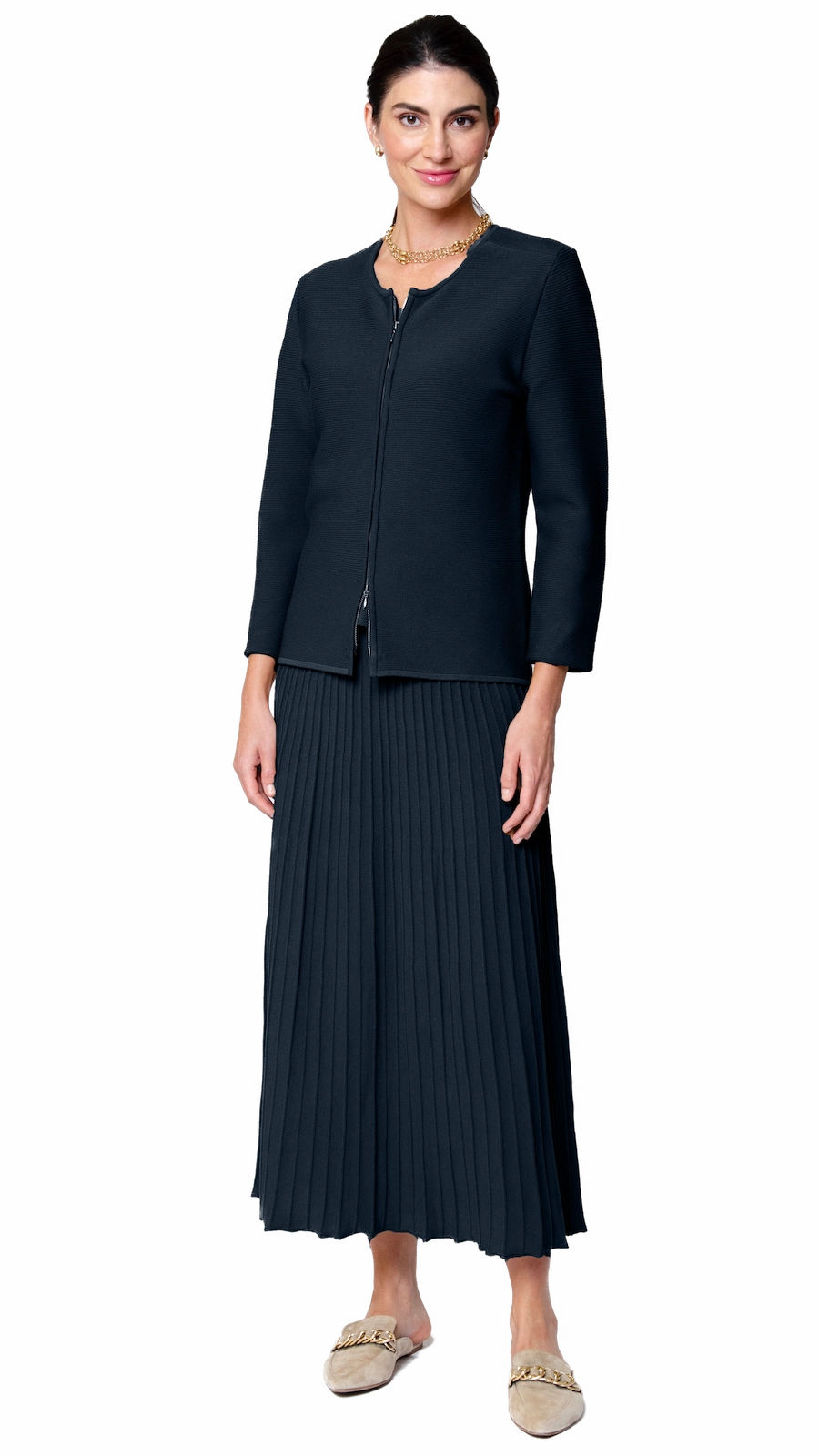 Meg Ripple-Knit Jacket - Navy AdjustableDrawcordHem Flexible Articulated Elbows