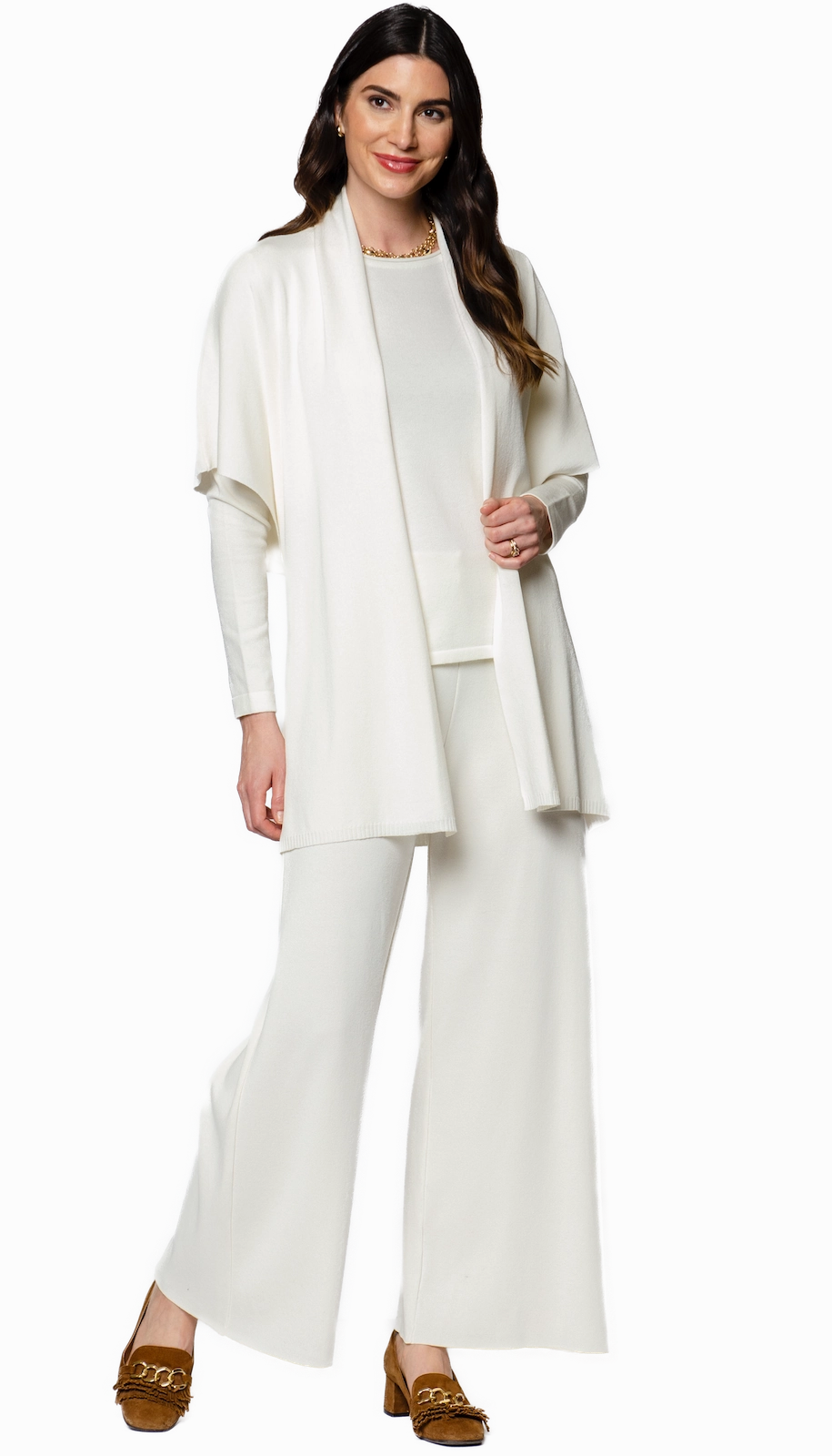 Melinda Belted Dropped Shoulder Cardigan - Winter White Anti Pilling Technology