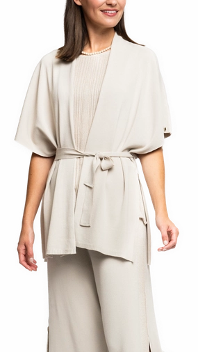 Textured Fabric Melinda Belted Dropped Shoulder Cardigan; Beige