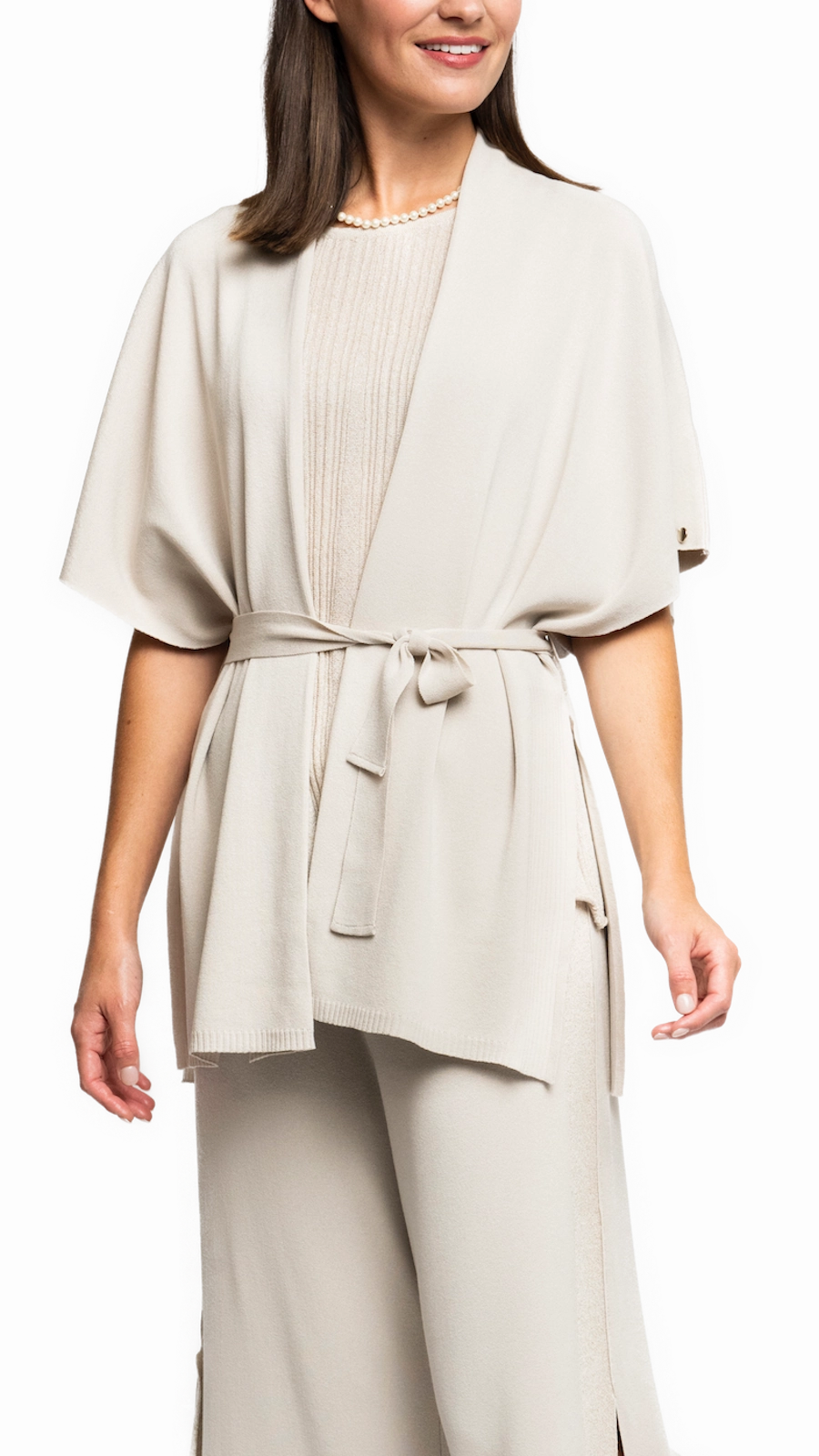 Textured Fabric Melinda Belted Dropped Shoulder Cardigan; Beige