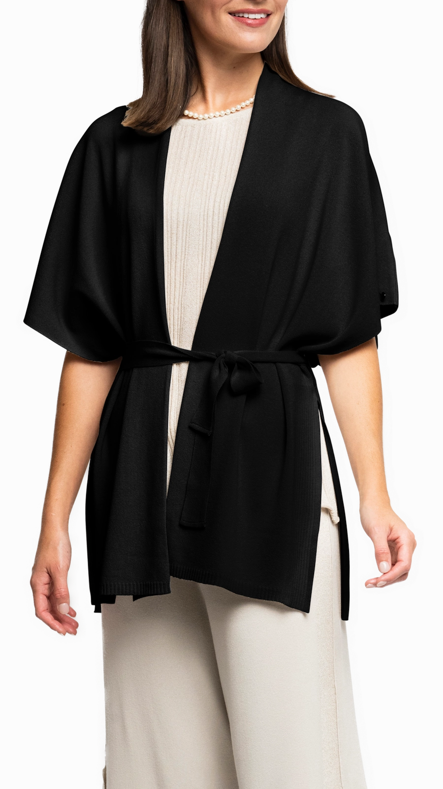 Melinda Belted Dropped Shoulder Cardigan; Black Relaxed Movement