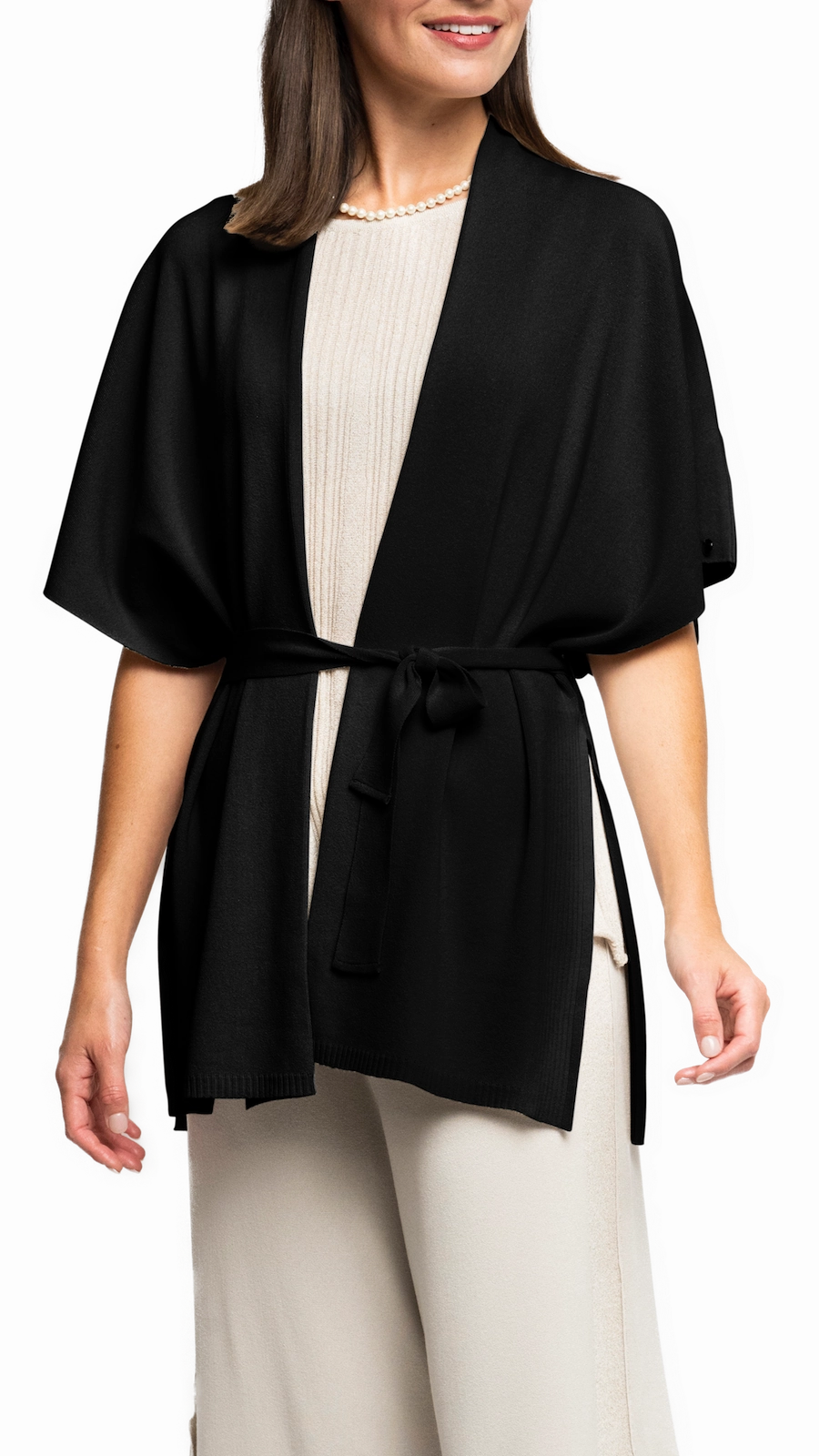 Chilly Weather Wear Melinda Belted Dropped Shoulder Cardigan; Black