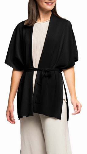 Chilly Days Melinda Belted Dropped Shoulder Cardigan; Black