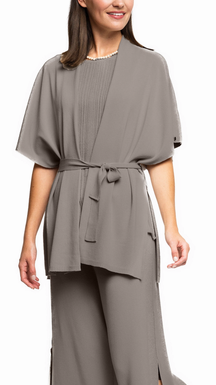 Melinda Belted Dropped Shoulder Cardigan; Taupe Comfy Stretch Wear