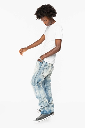 Fitted Comfort Chill Outfit MENS SLIM FIT JEANS IN CHEROKEE DARK WASH WITH HEAVY STITCHING AND BLK EMBROIDERED WINGS