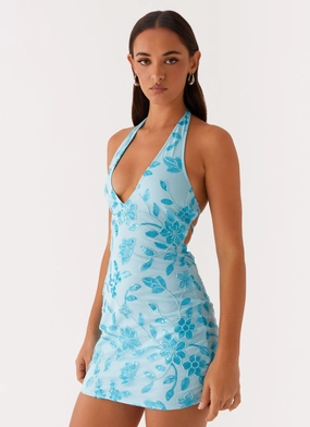 Urban Edge Merida Halterneck Beaded Mini Dress - Blue