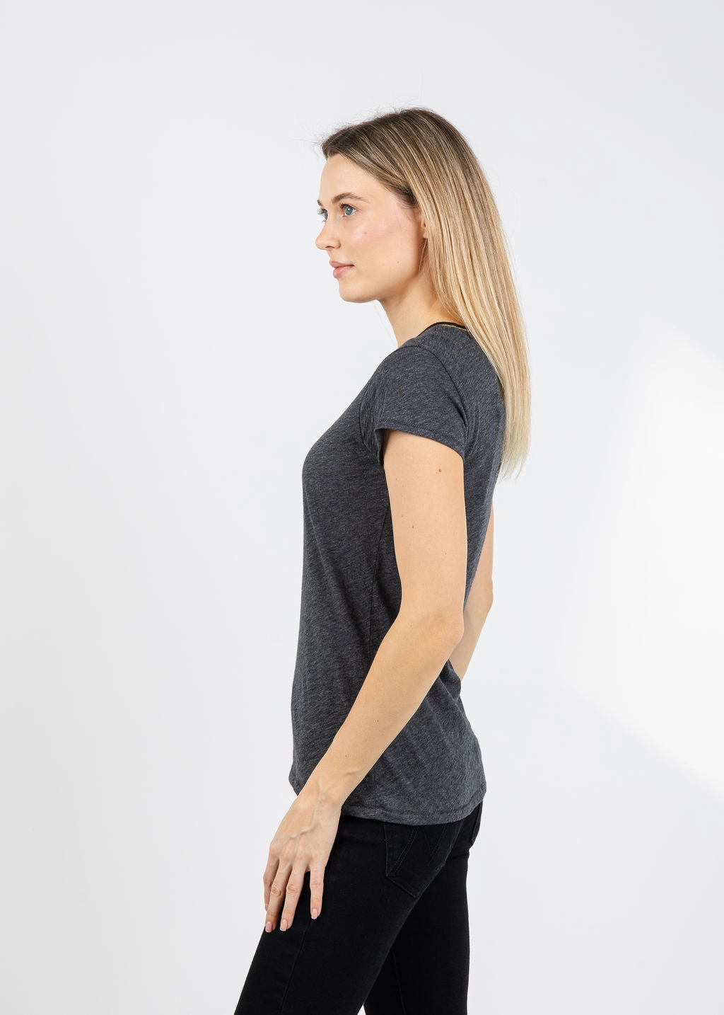 Metallic Gold Tipped Ringer Tee - Charcoal Heather Workwear Essential