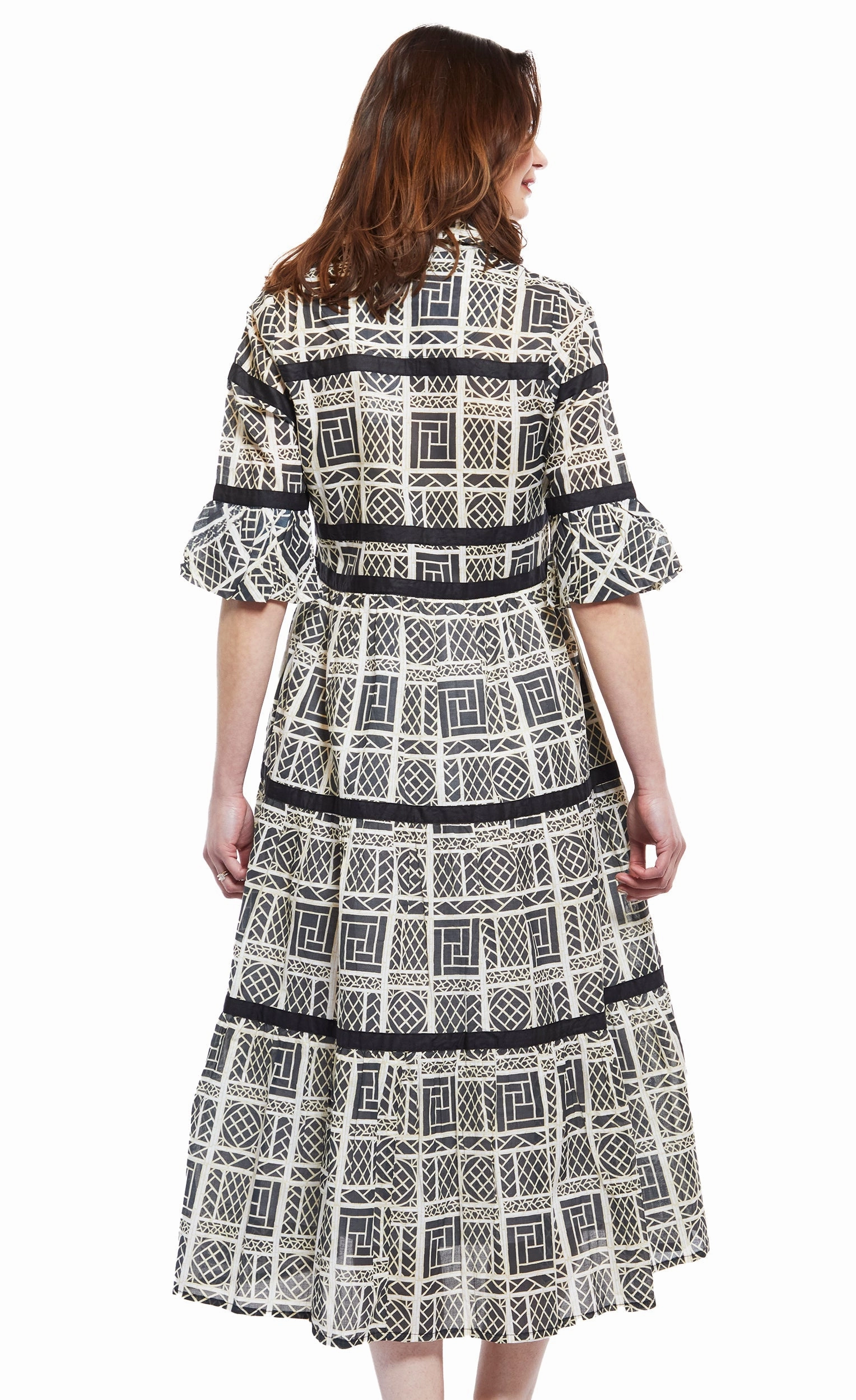 Vibrant Form Calm Touch Miami Midi Dress- Black/White Wicker With Black Ribbon Trim