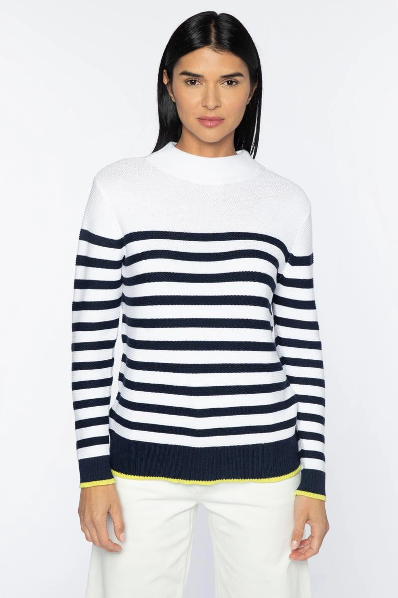Micro Garter Stripe Funnel Sweater Timeless Knitwear