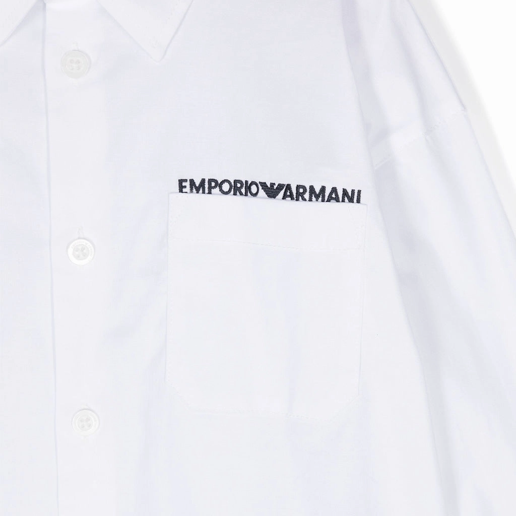 Emporio Armani Junior Stretch-cotton Shirt With Pocket And Logo Embroidery Printed top Tunic top