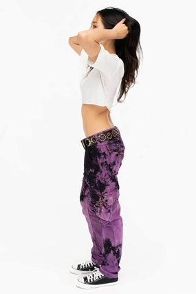 MILITARY STYLE WOMENS CARGO PANTS IN TIE DYE PURPLE Weekend Style Smooth