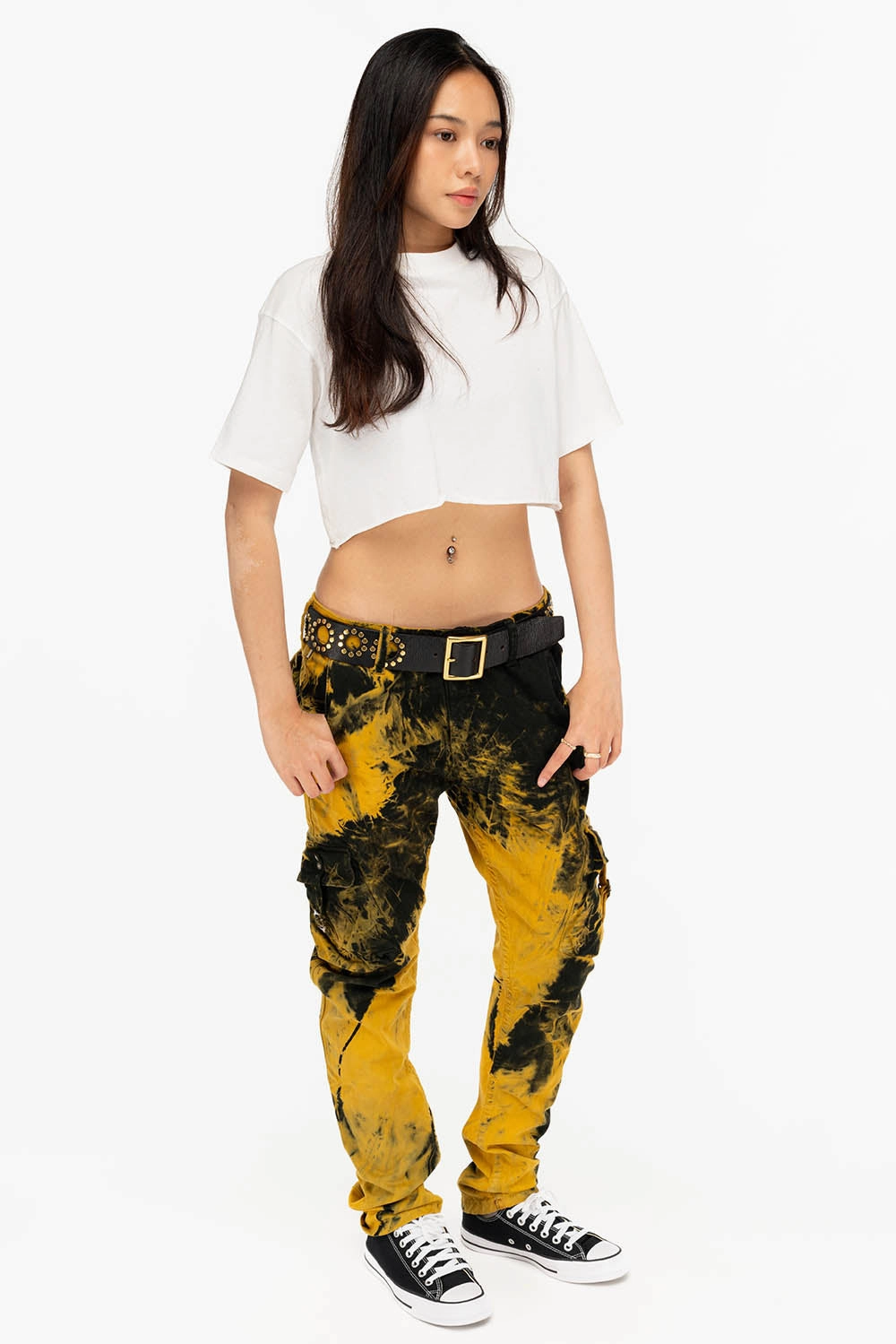 Go Everywhere MILITARY STYLE WOMENS CARGO PANTS IN TIE DYE YELLOW
