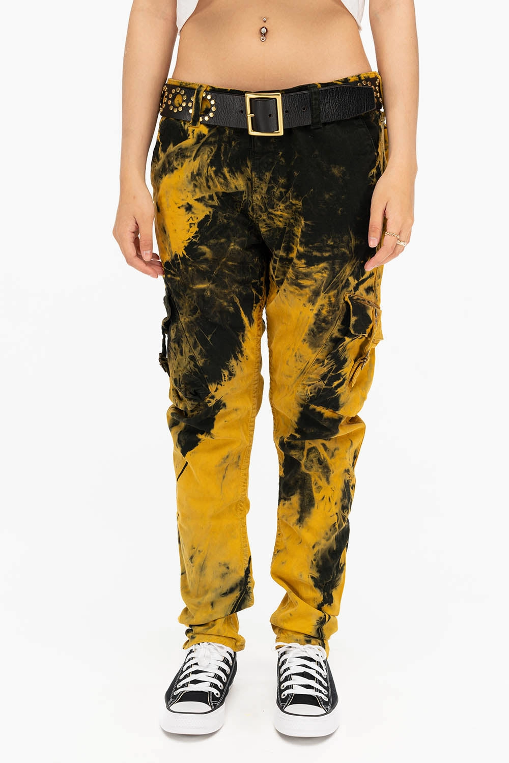Go To Piece MILITARY STYLE WOMENS CARGO PANTS IN TIE DYE YELLOW