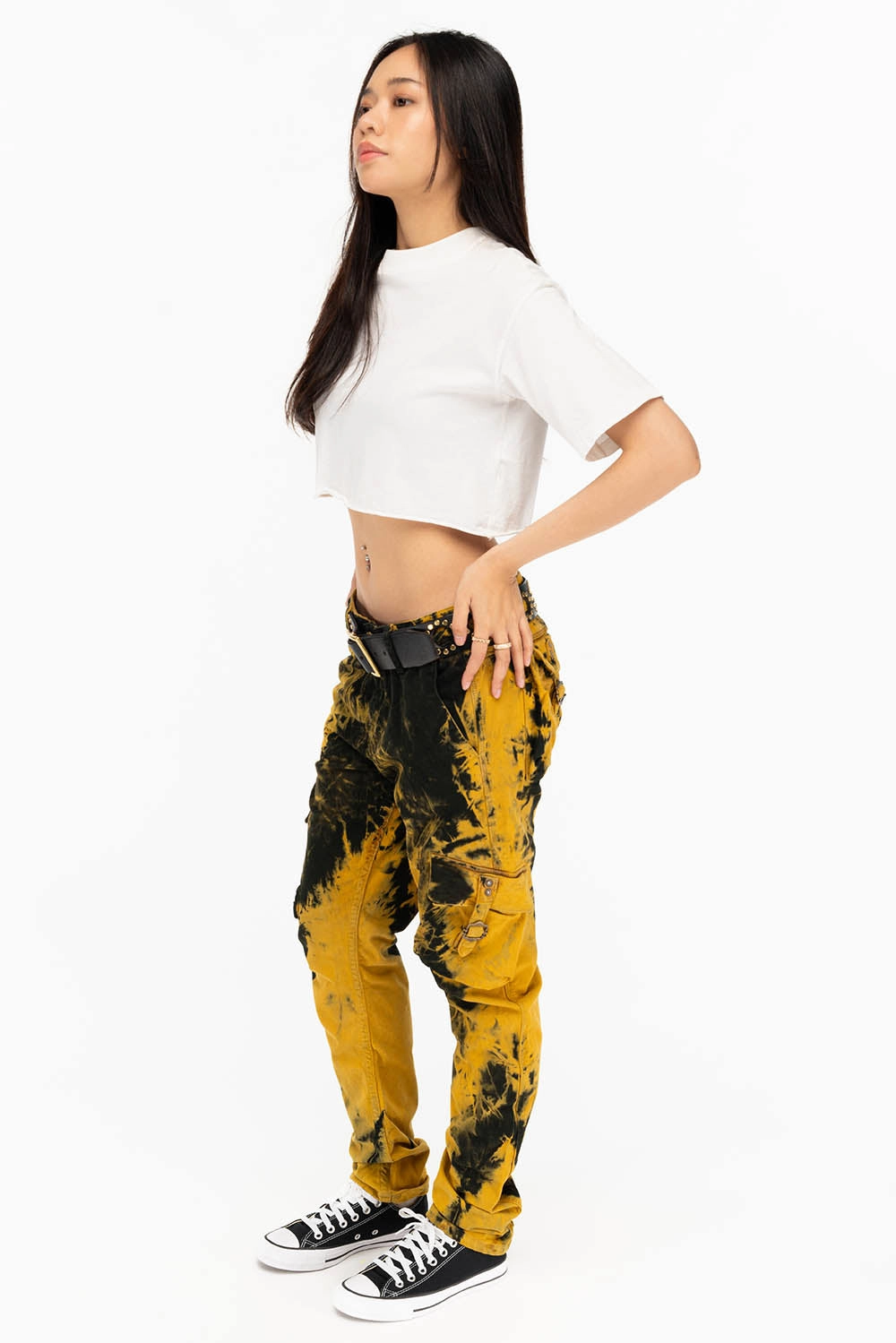 MILITARY STYLE WOMENS CARGO PANTS IN TIE DYE YELLOW Versatile Tailoring Comfortable Style