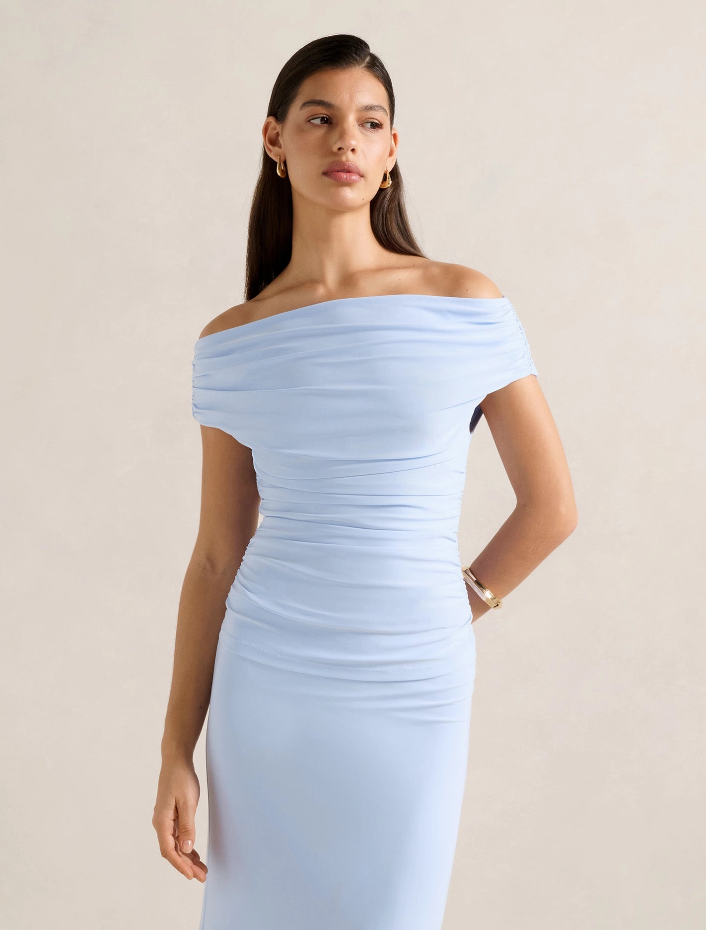 Ribbed Hem Finish Mimi Off Shoulder Top