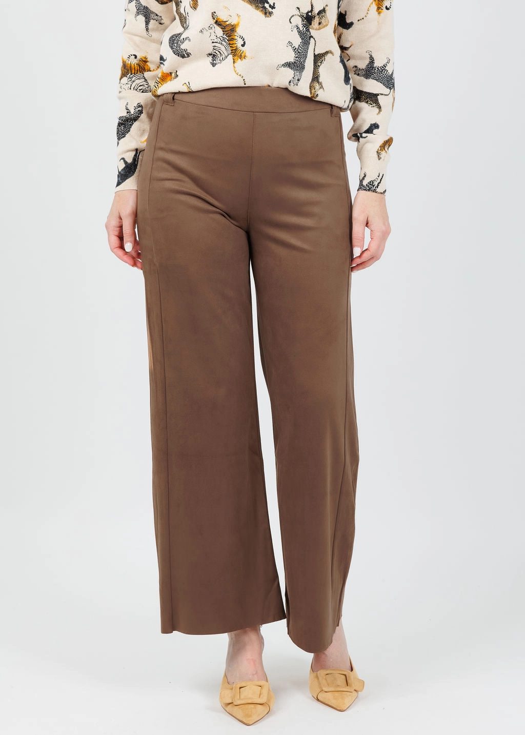 Vionette Vegan Suede Wide Leg Trousers - Lux Camel Secure Closures