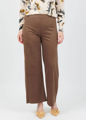 Vionette Vegan Suede Wide Leg Trousers - Lux Camel Secure Closures