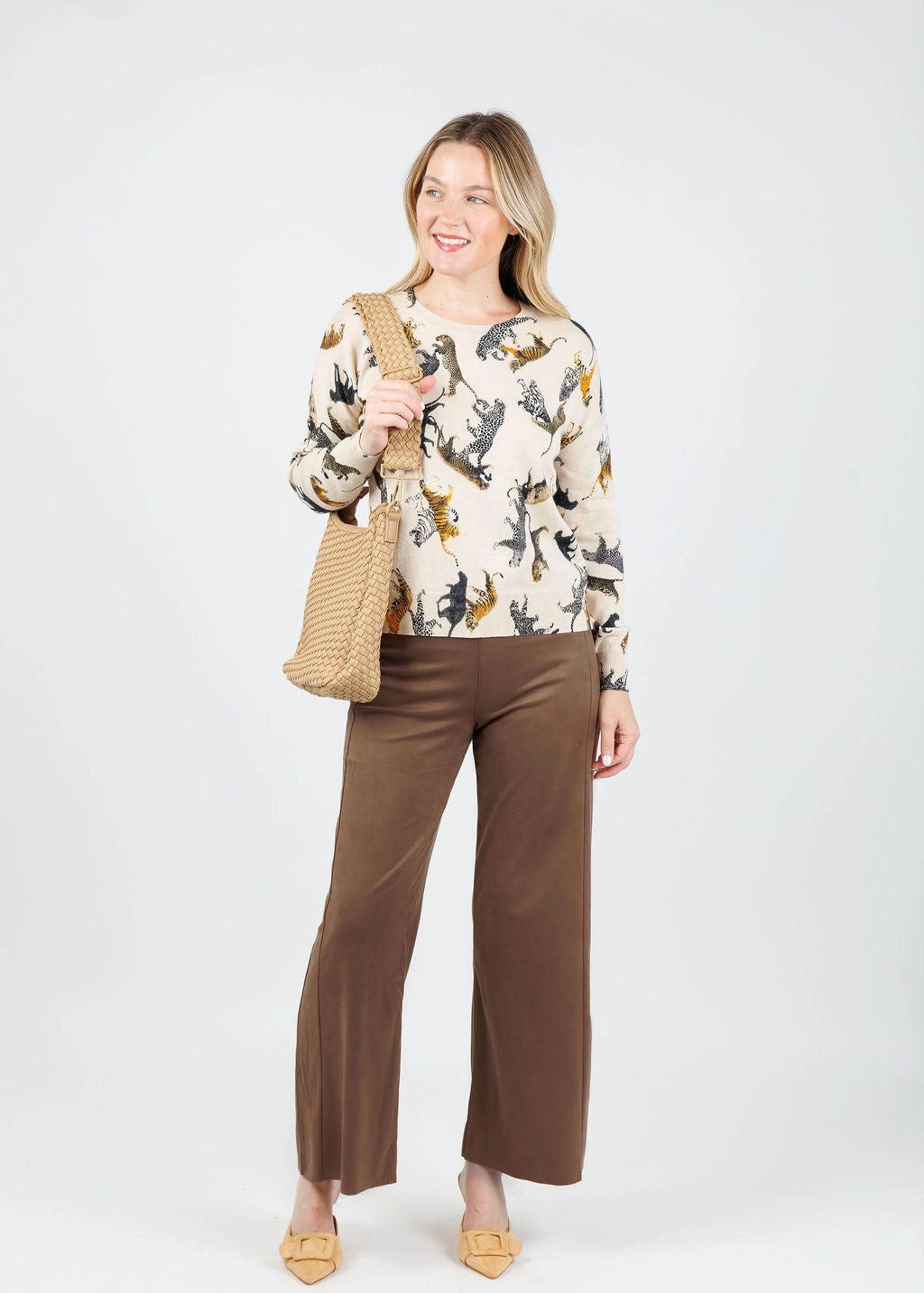 No Bunching Quick Fit Design Vionette Vegan Suede Wide Leg Trousers - Lux Camel