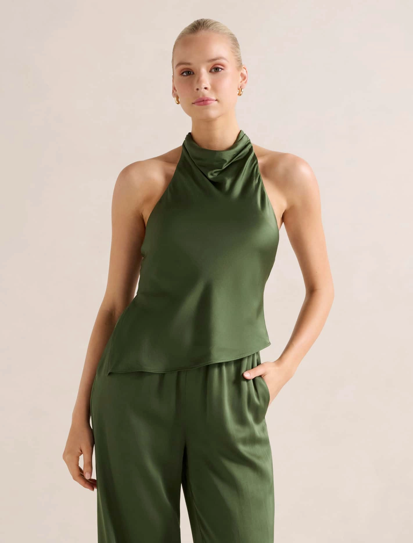 Layered Panel Construction Skyler Halter Satin Top