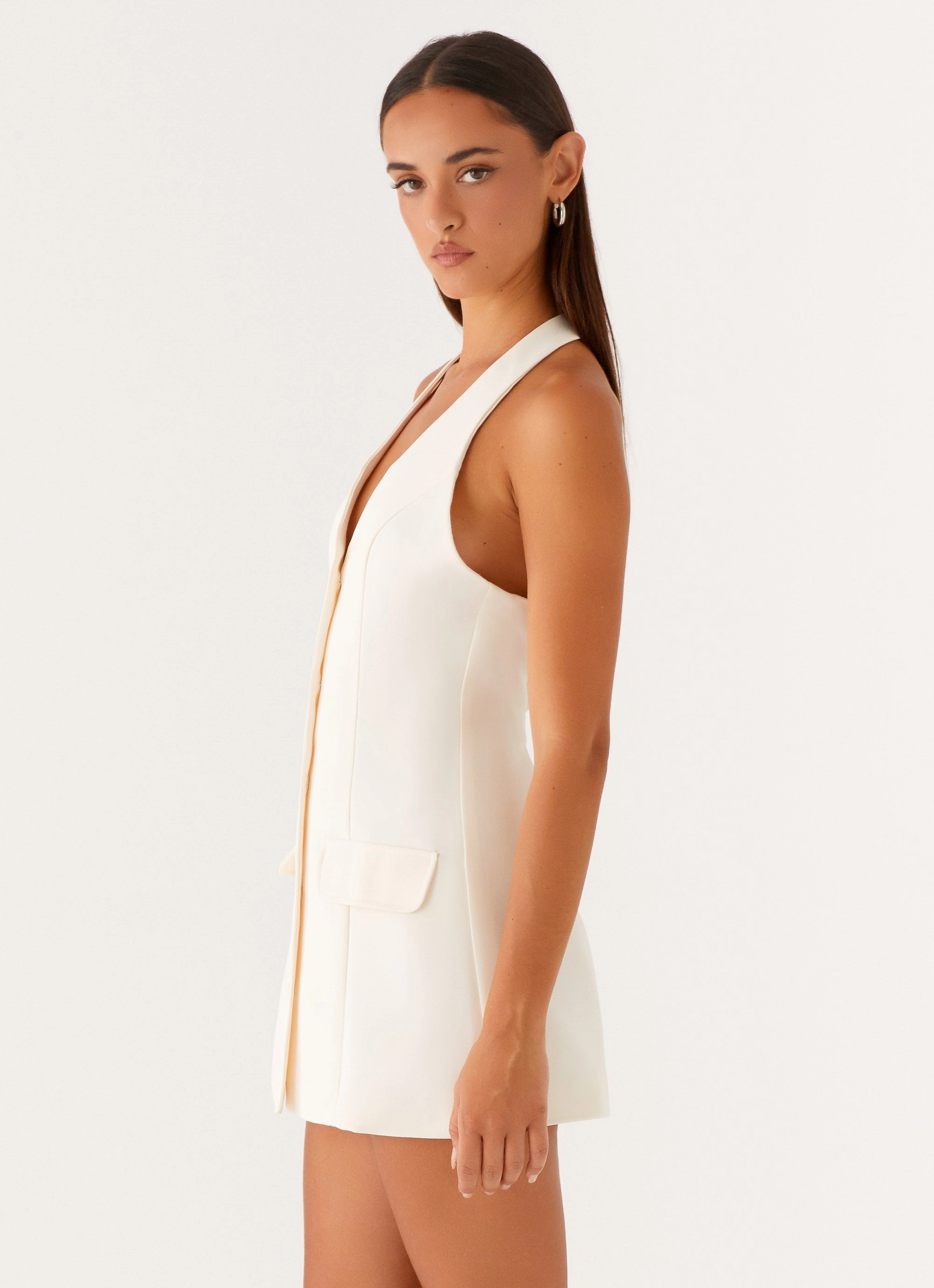 Mira Halter Neck Mini Dress - Ivory Smile Feel