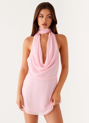 Chantal Backless Scarf Mini Dress - Pink Classic wrap dress Stylish Feel