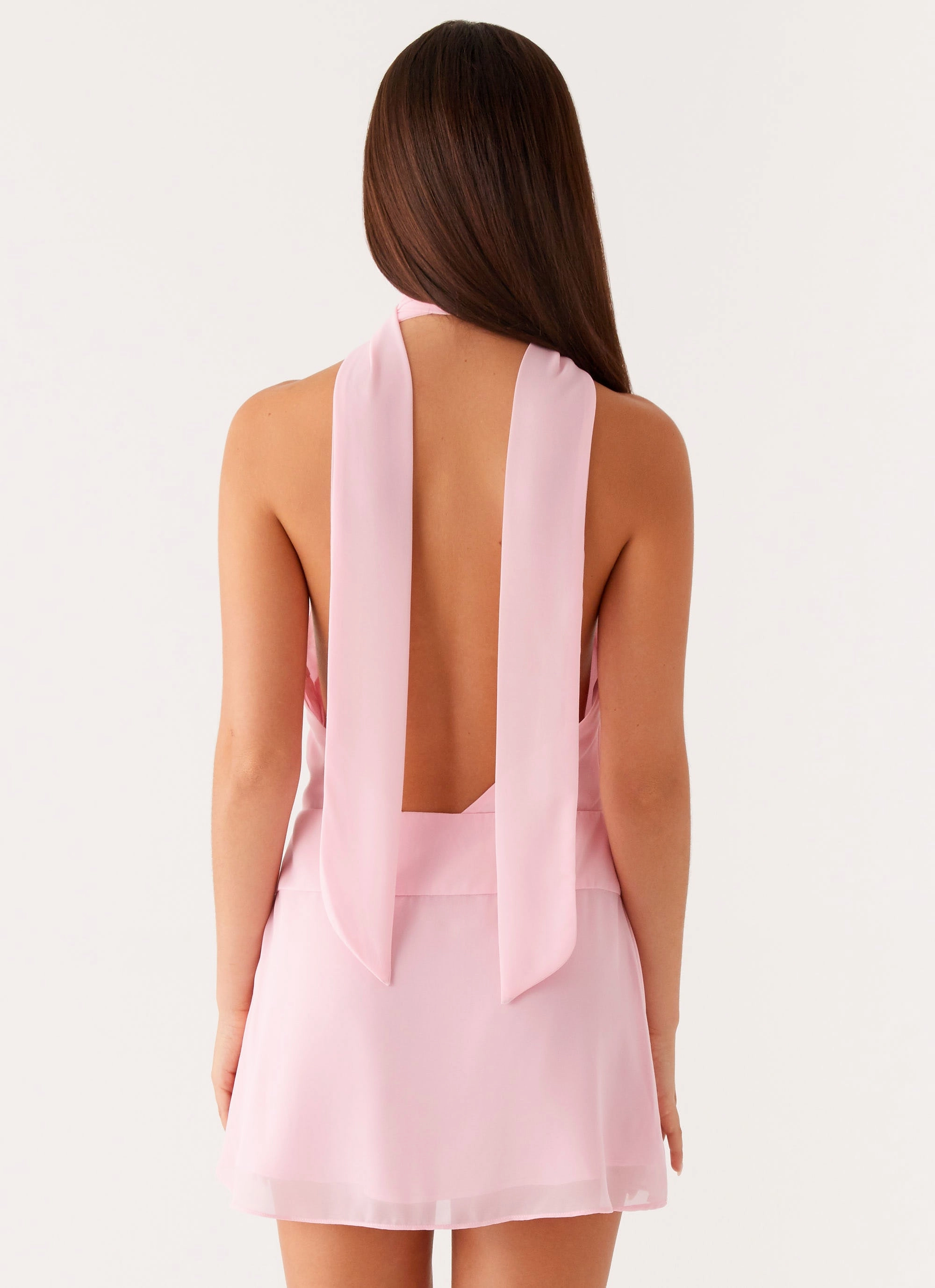 Chantal Backless Scarf Mini Dress - Pink Matte Look