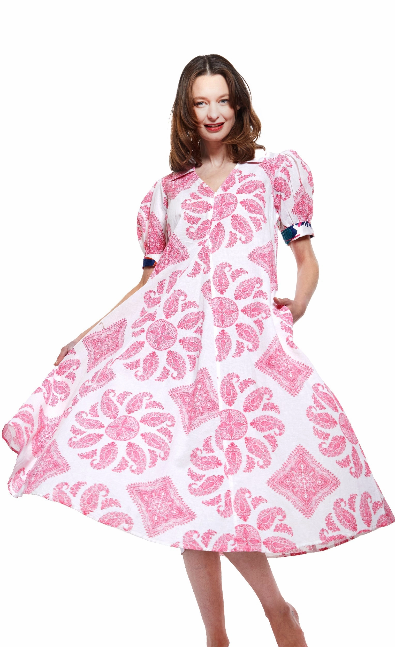 Montauk Dress - Pink White Paisley Slender Look