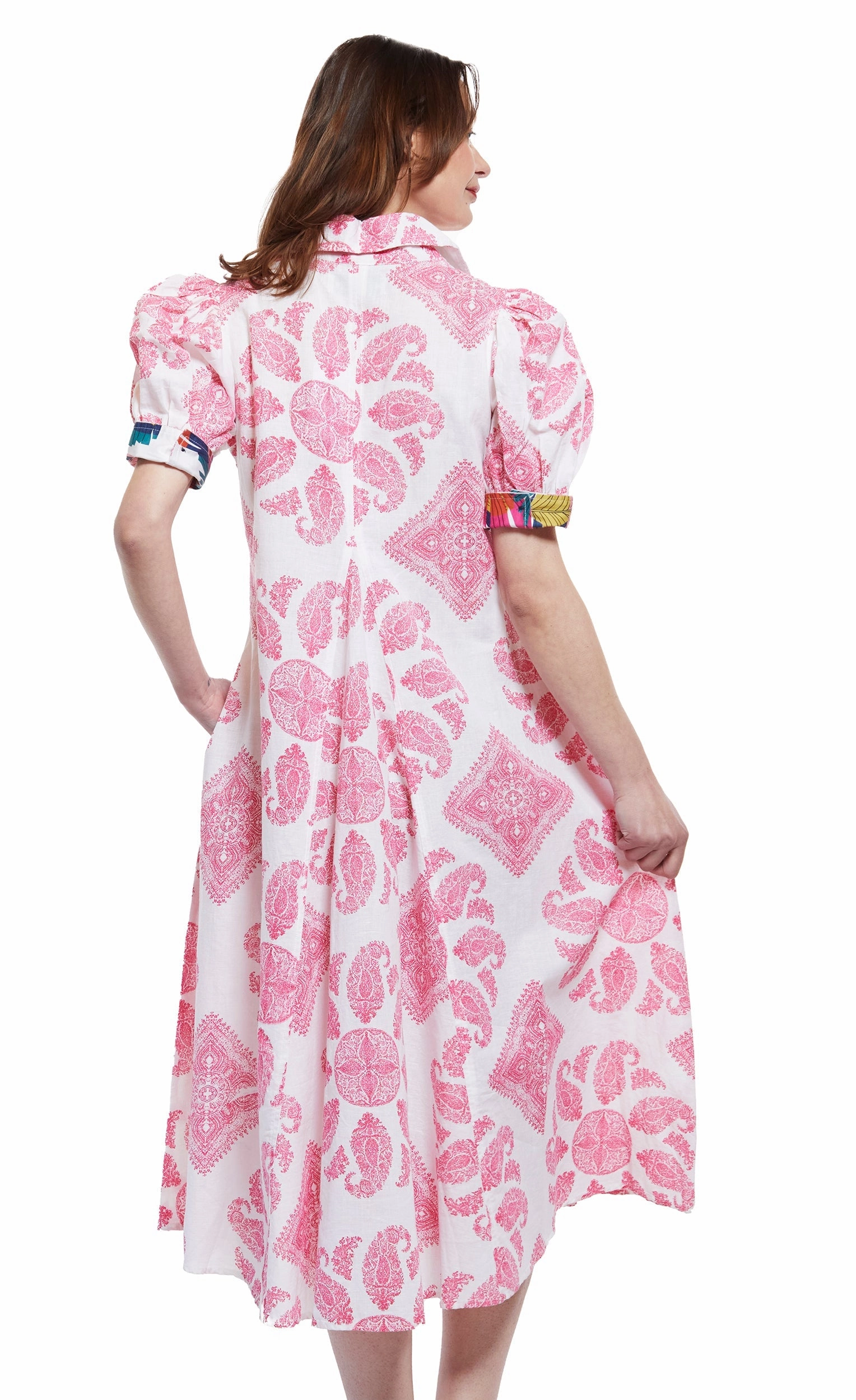 Ankle-length Contemporary Fit Montauk Dress - Pink White Paisley
