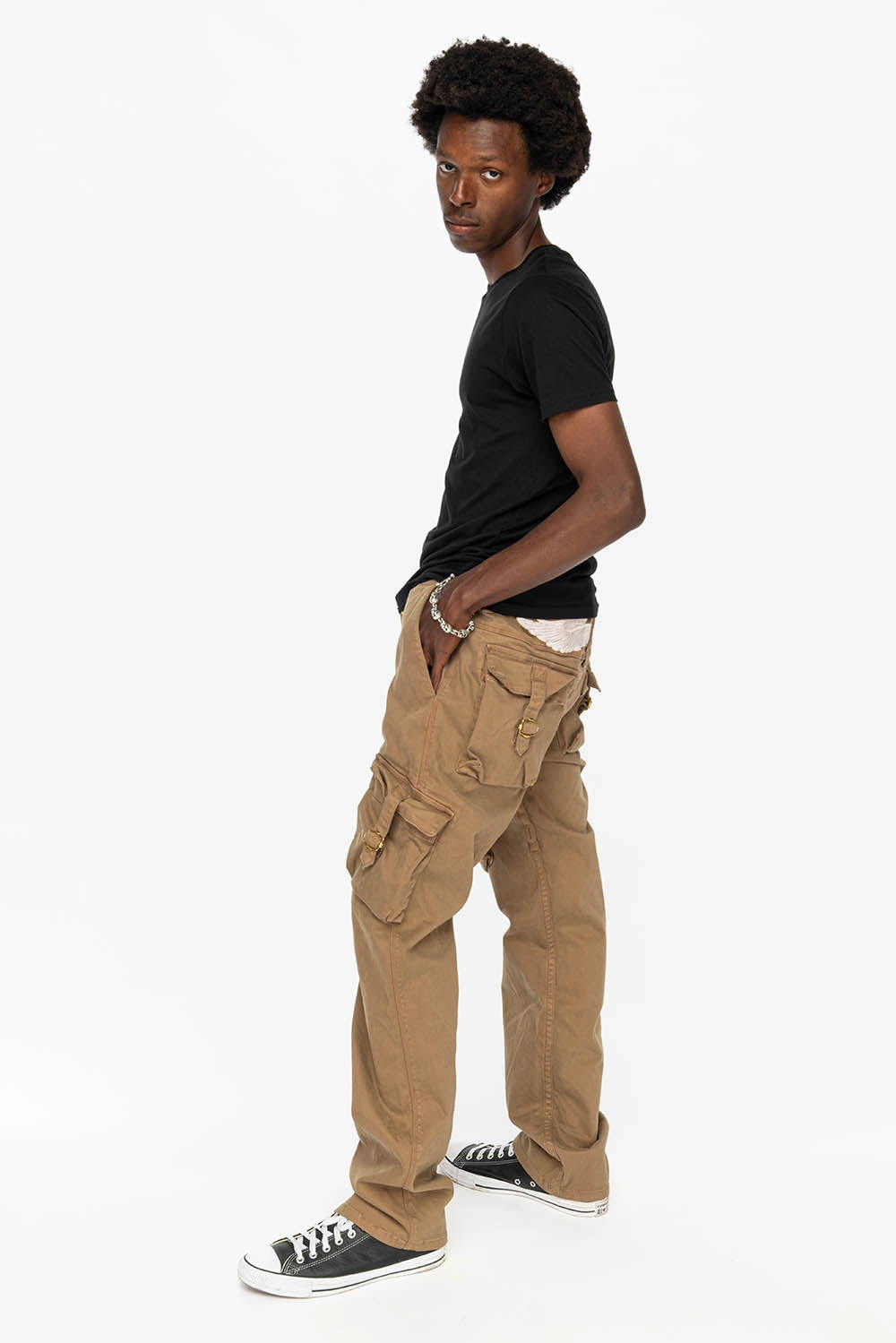 ROBINS NEW MILITARY STYLE CARGO PANTS IN KHAKI COLOR WASH Customizable length