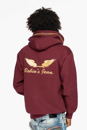 ROBIN??S JEAN PULLOVER HOODIE IN BURGUNDY EMBELLISHED WITH  CRYSTALS  AND NAILHEADS Timeless Style