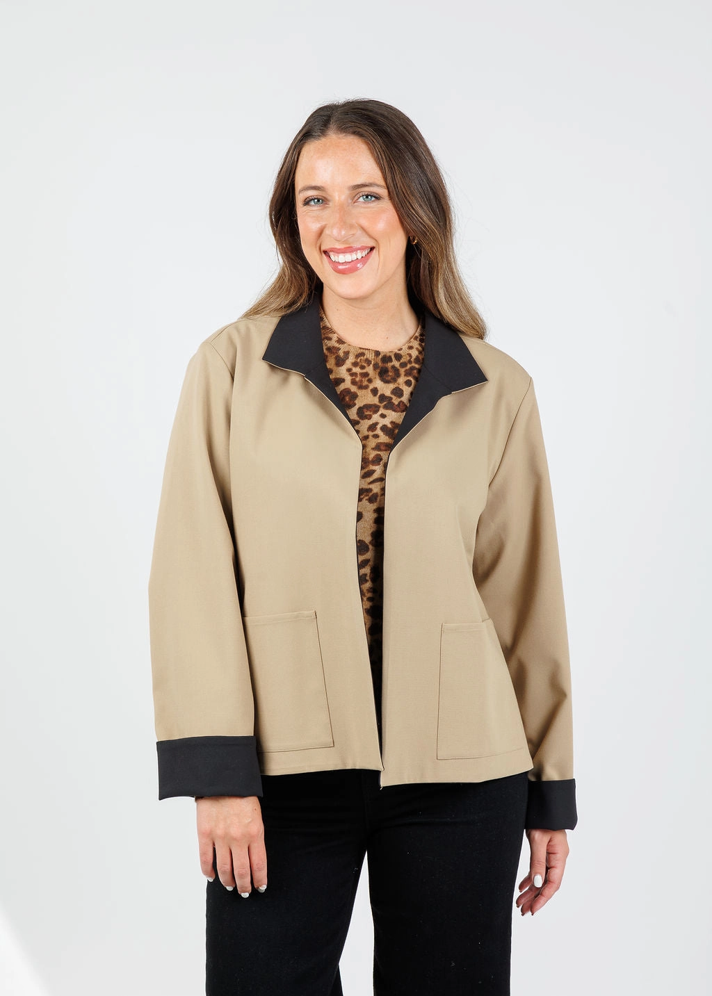 Molly Long Sleeve Reversible Jacket - Khaki/Black Noise Reduced Fasteners