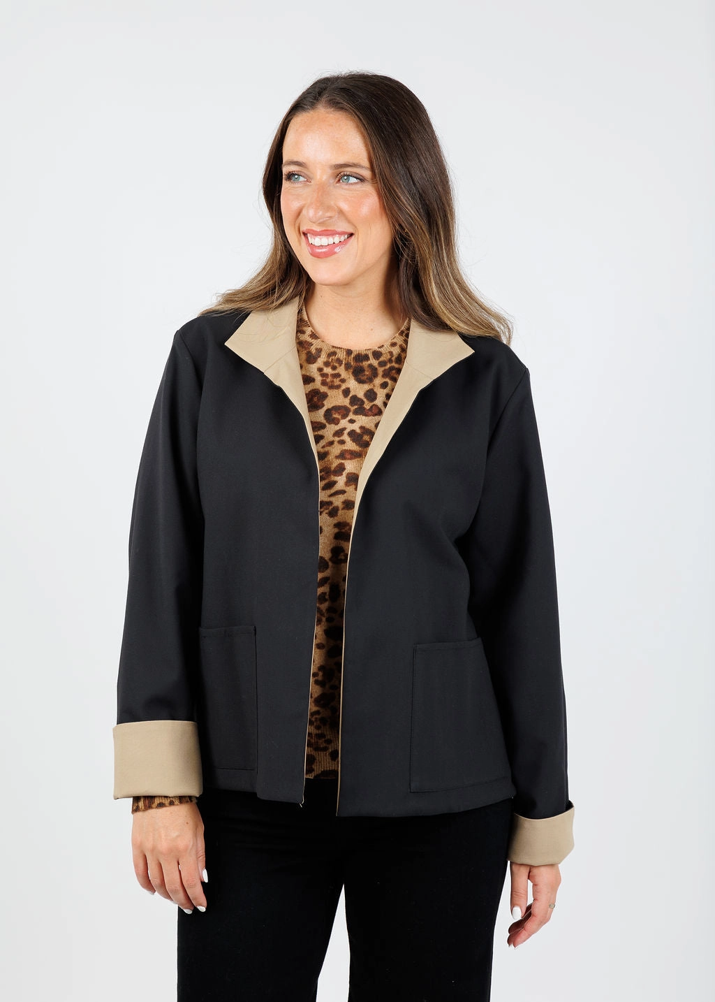 Comfort Fit Cut Molly Long Sleeve Reversible Jacket - Khaki/Black