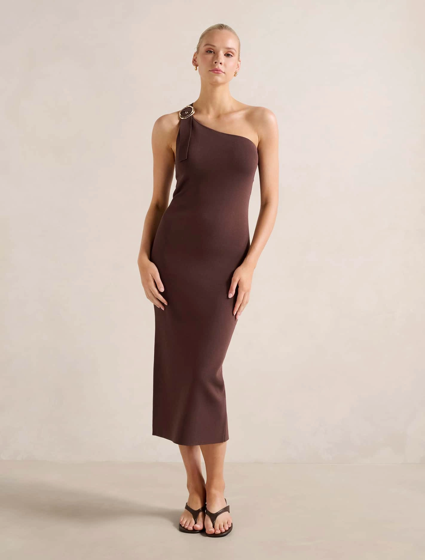 Celebrity-Inspired Satin-Edge Monroe Asymmetric Knit Dress