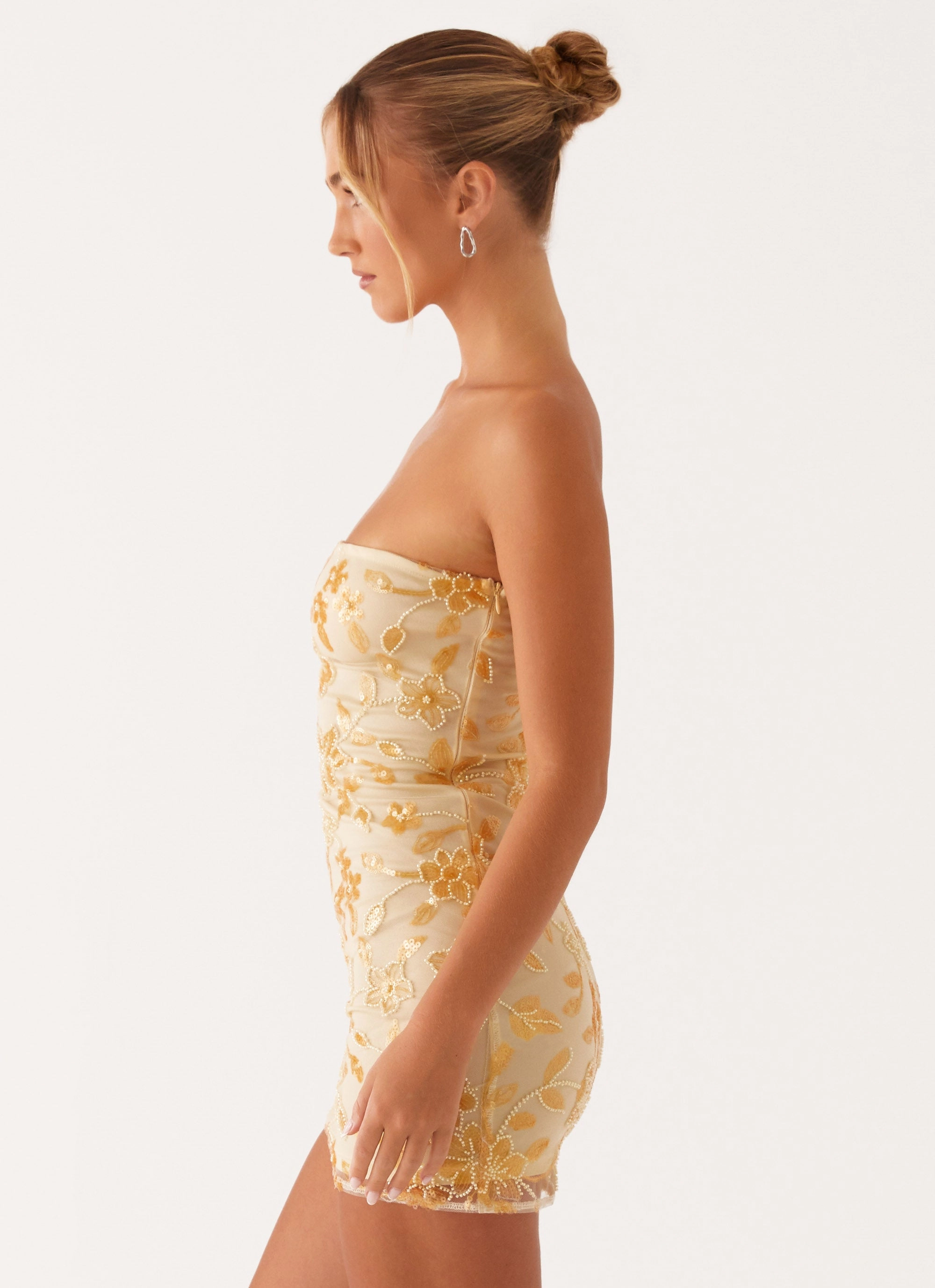 Moorey Beaded Mini Dress - Yellow Statement-Piece