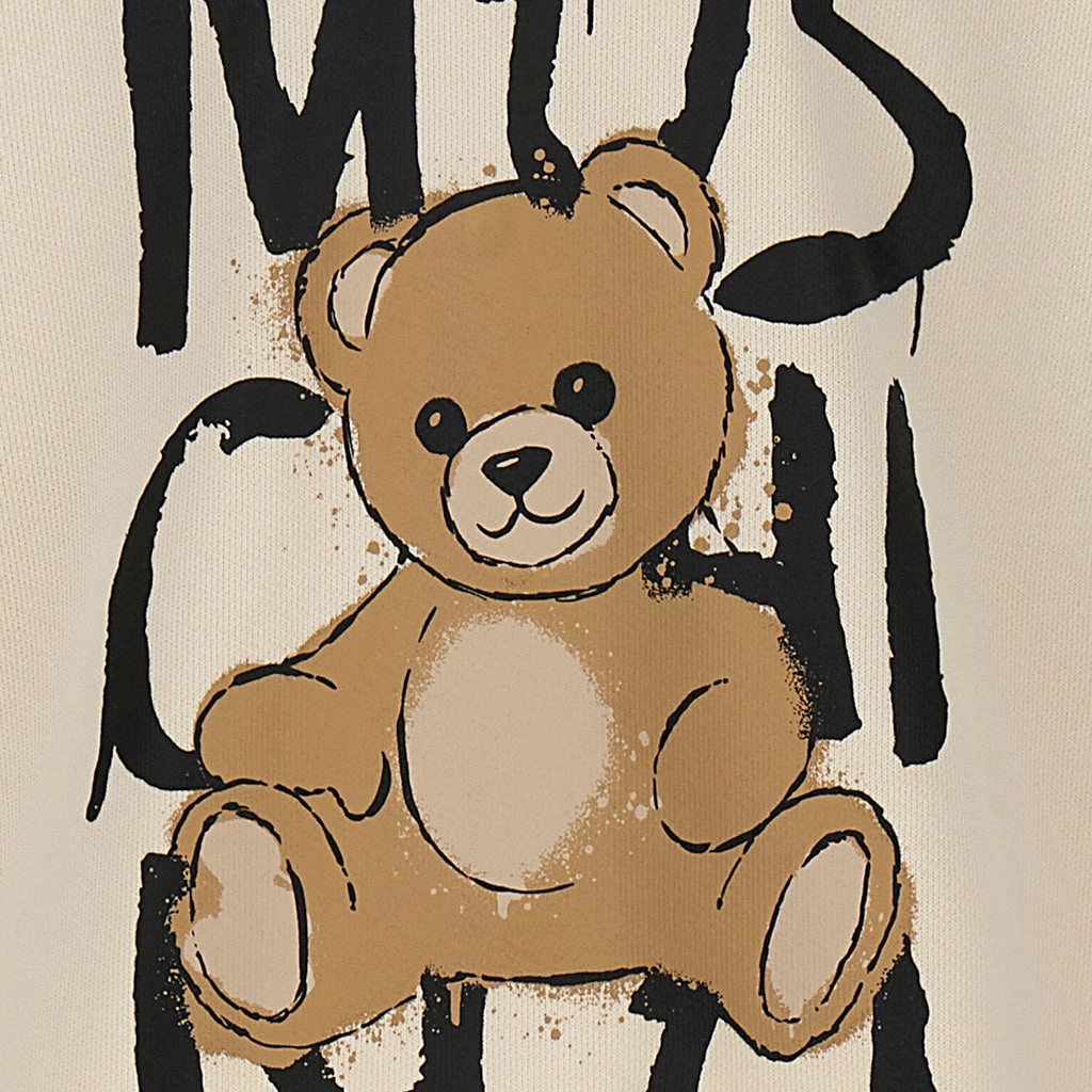 Rolled Hem Finish Roll Up Sleeve System Moschino Kids Teddy Logo Hooded Sweatshirt