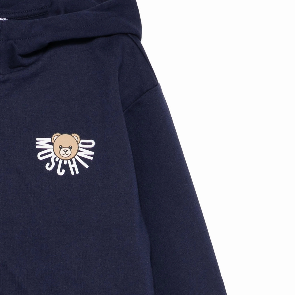 Adjustable Hood ExpandableSideGussets Moschino Kids Teddy Logo Hooded Sweatshirt
