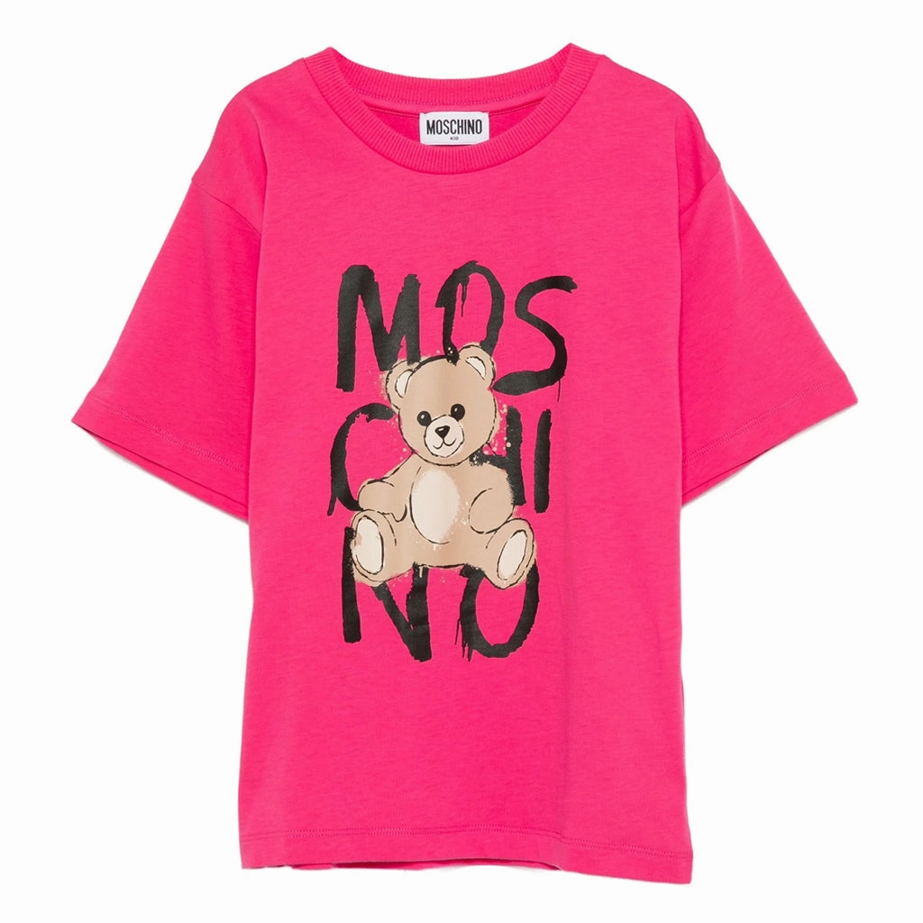 Distressed Hem Finish Moschino Kids Teddy Logo Maxi T-shirt