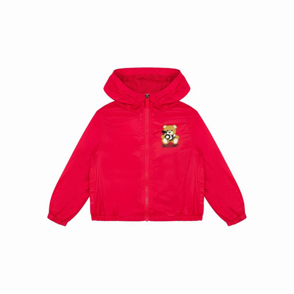 Moschino Kids Toy Bear Hooded Jacket Notch Lapel Ultra Soft Brushed Interior