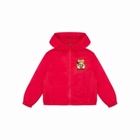 Moschino Kids Toy Bear Hooded Jacket Notch Lapel Ultra Soft Brushed Interior
