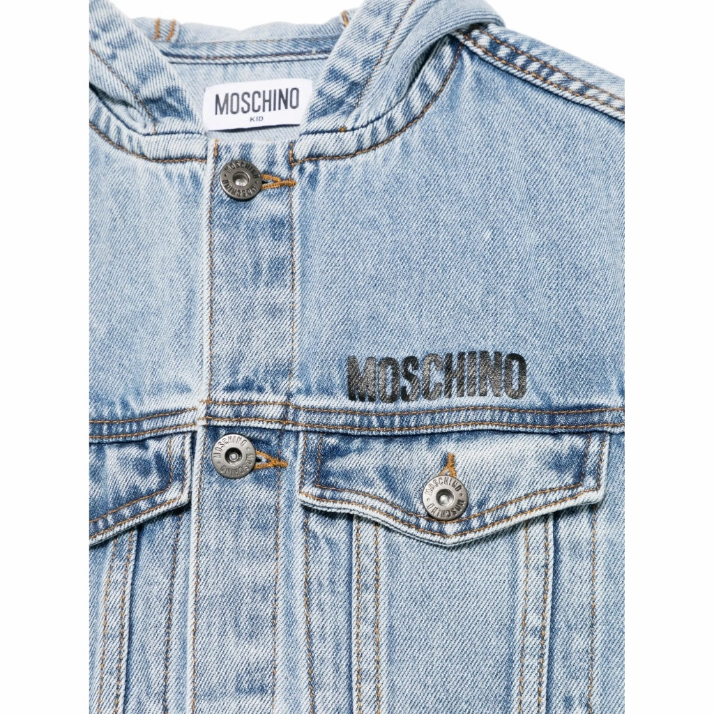 Moschino Kids Toy Bear Hooded Jacket Rubberized Zippers Rugged Style