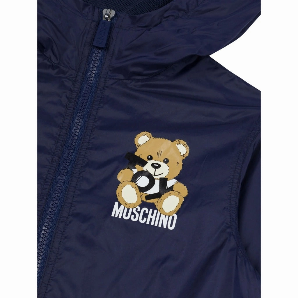Water resistant coating Plaid Print Moschino Kids Toy Bear Hooded Jacket