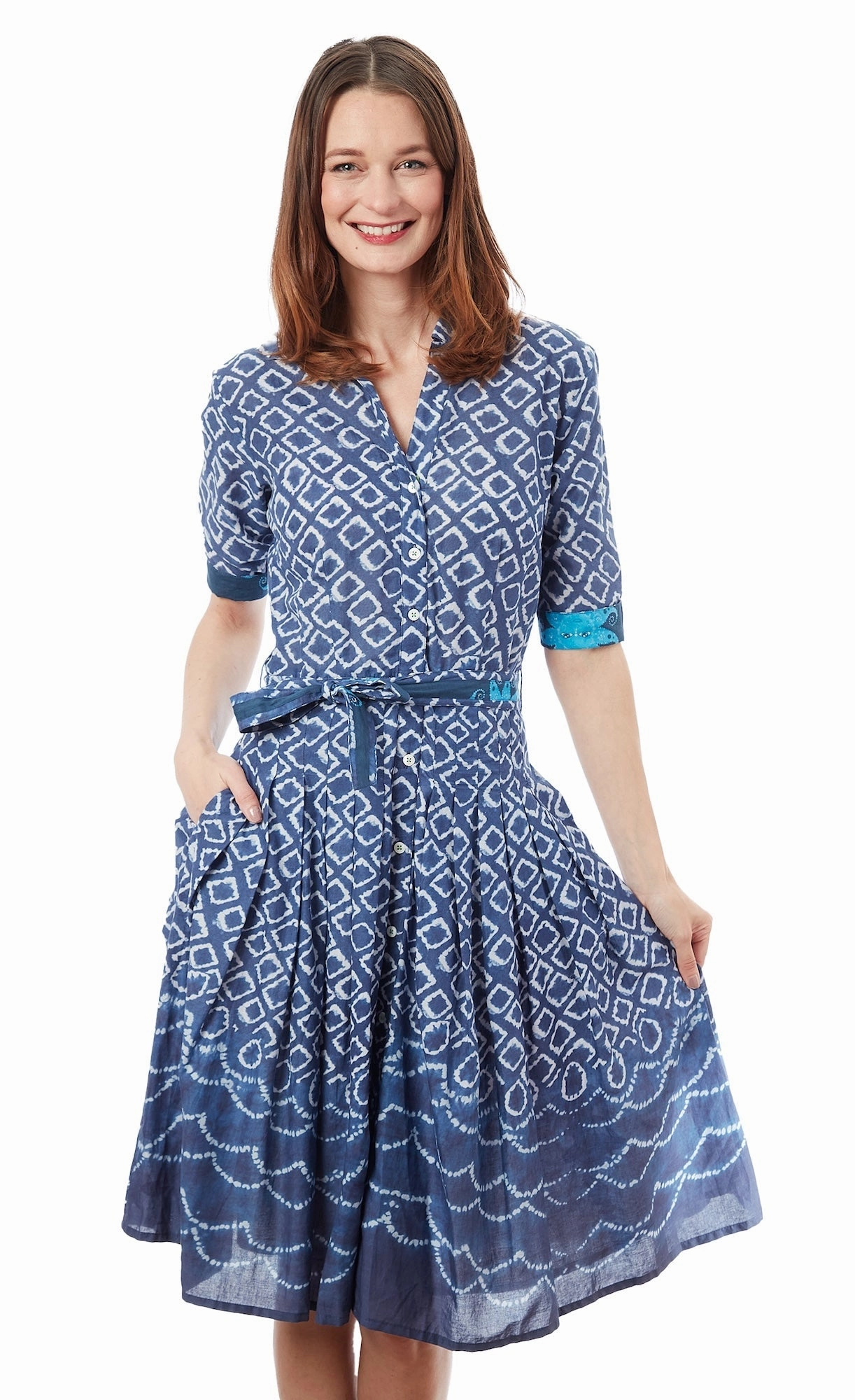 Profile Enhancer Mrs Maisel Dress - Navy White Ikat Print
