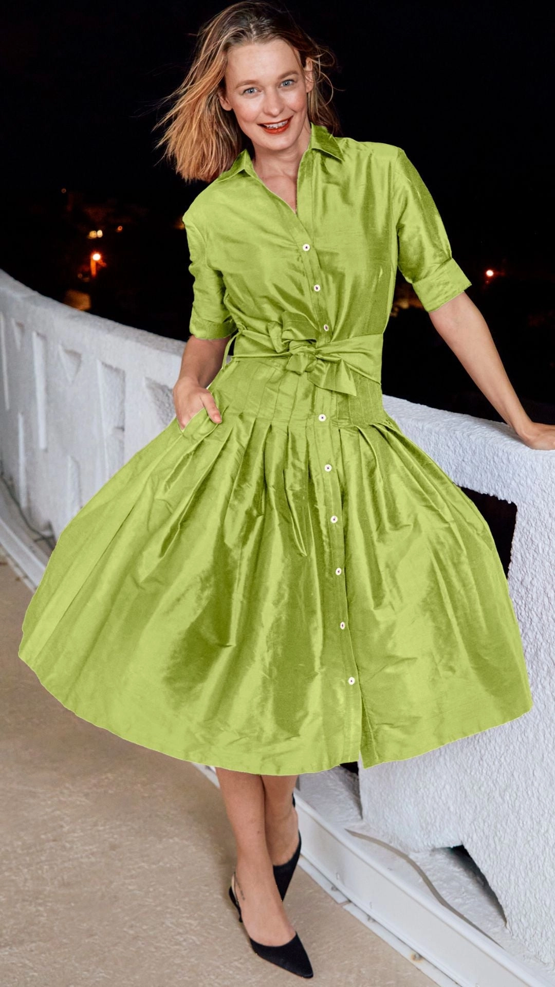 Easy Look Mrs Maisel Silk Dress - Green