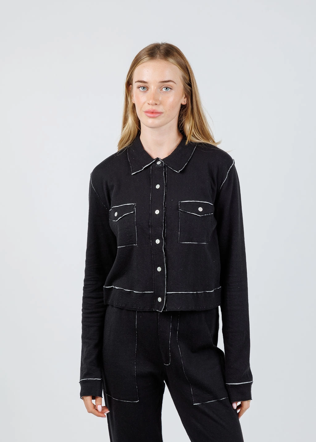 Layered Ventilation Panels Serena Double Face Jacket - Black/Gray Heather