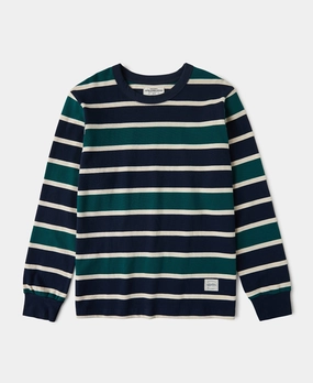 Multi-Stripe Long Sleeve T-Shirt - Navy/Green Travel Comfort Style