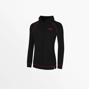 WOMEN'S EMPIRE ZIP HOODIE WITH PIPING Curved Hemline